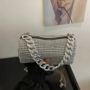 Shiny Evening Banquet Crossbody Cuba Chain Handle Glitter Shoulder Temperament Underarm Rhinestone Hand Bag 250206