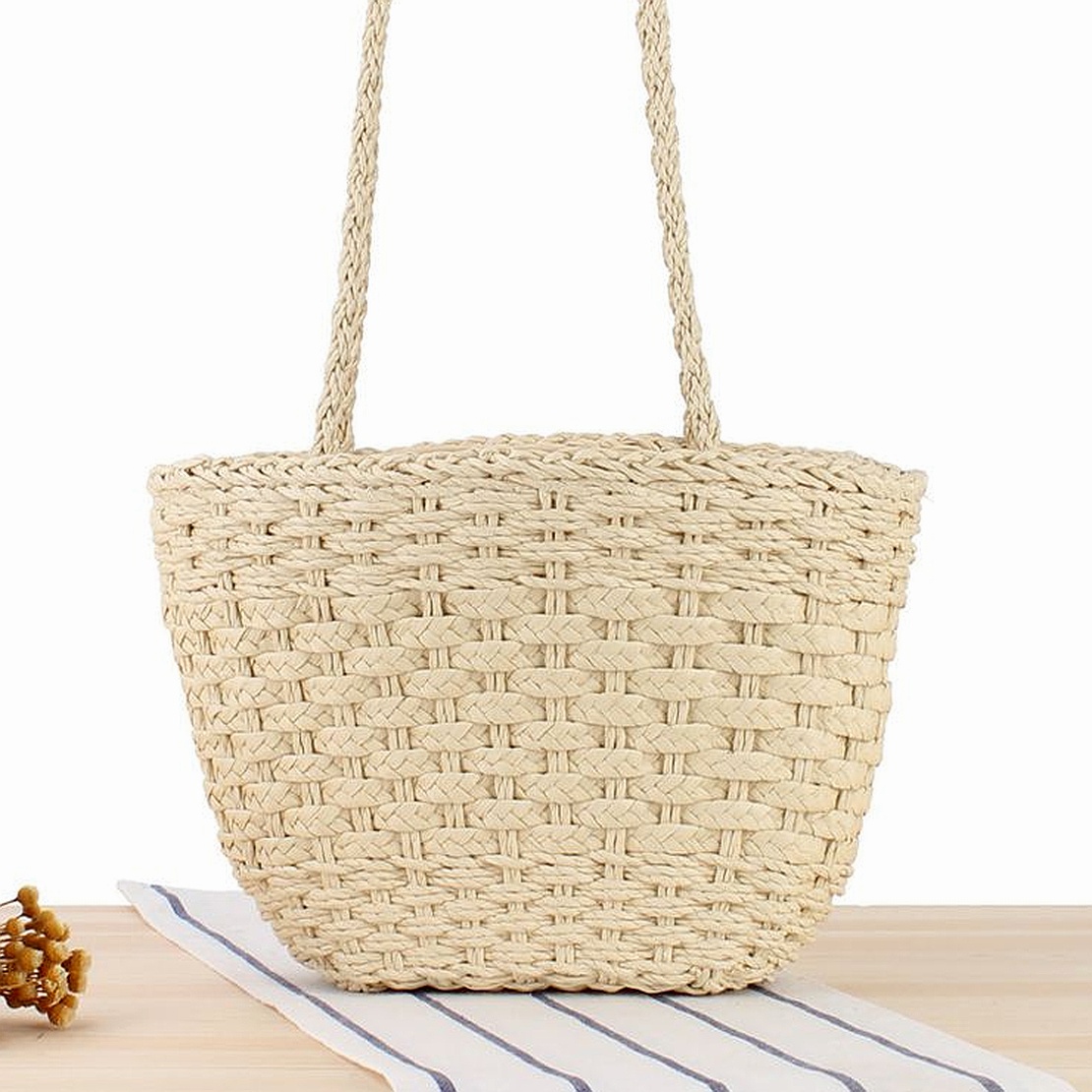 Pure Color Simple Straw Retro Woven Shoulder Fashion Silk Towel Paper Rope Casual Bag - Image 7