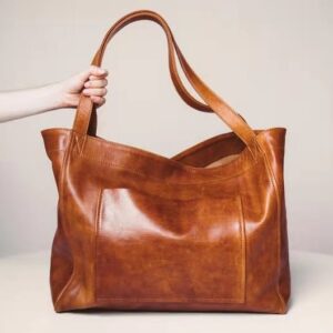 Women’s Soft Leather With Pocket, Handheld And Shoulder, Vintage Oil Wax Leather, Large Capacity, Fashionable New Tote