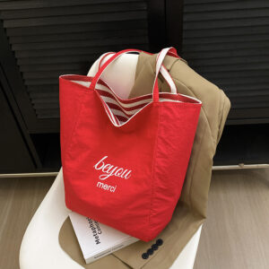 Spring Summer New Double-Sided Striped Canvas Korean Style Trendy Casual Tote Simple Versatile Large Capacity Shoulder