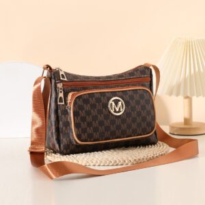 Retro Women’s Fashion Shoulder/Crossbody 2026 Style Letter Print Multi-Layered Storae Casual PU Leather Medium Slin