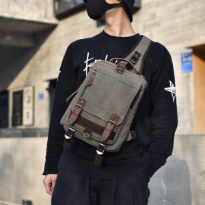 Men’s Casual Water Proof Shoulder Large Capacity Canvas Backpack Outdoor Chest Messenger Bag