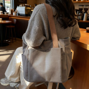 Vintage Large-capacity Textured Commuter Tote Canvas For Women, Fashionable Multi-pocket Practical Student