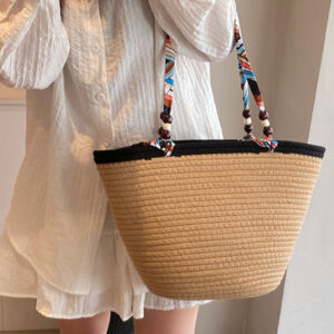 Large Capacity Woven Shoulder Beach Commuter Straw Handbag Women’s Tote Bag