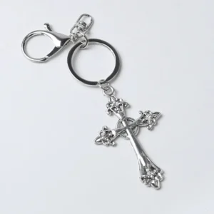 Large Detailed Silver Color Cross Pendant Keychain Gothic Jewellery Fashion Charm Delicacy Beautiful Men And Women Gift