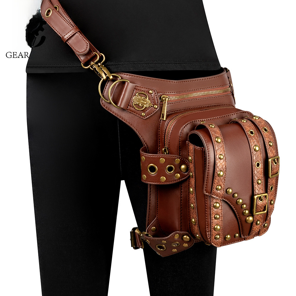 punk rock locomotive chain women's shoulder messenger men's waist bag