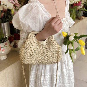 Seaside Vacation Shell 2026 New Spring Forest Style Straw Woven Single-shoulder Bag, Beach High-end Chain Crossbody