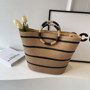 Fashionable Round Ring Straw Handbag Woven Bag For Summer Beach Vacation Versatile Women’s Luggage