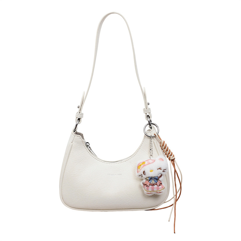 Nylon Letter Hobo Women Mini Crossbody Shoulder Bag With Cat Keychain - Image 3