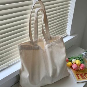 Minimalist Casual Solid Color Large Capcity Soft Canvas Fabric Tote Lightweight Wear-resistant Shoulder Bag For Daily