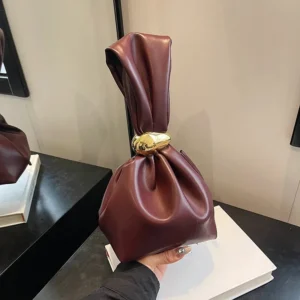 New Mini PU Leather Dumpling Niche Clutch Bags For Women Fashion Knotted Female Retro Shoulder Bag Wrist Handbags