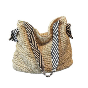 Navy Style Large-capacity Straw Women’s Summer Seaside Vacation Woven Lazy Wind Wide Shoulder Strap Commuter Tote Bag