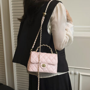 Women’s Light Luxury Quilted Chain Crossbody Bag With Lock Closure, Shoulder Handbag For Daily Use Stylish