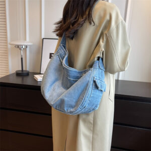 Leisure new washed denim crossbody women’s artistic large capacity shoulder bag, fashionable student