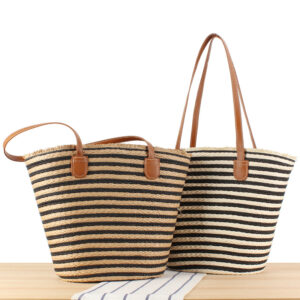 Casual simple large-capacity commuter for seaside beach vacation straw striped shoulder bag