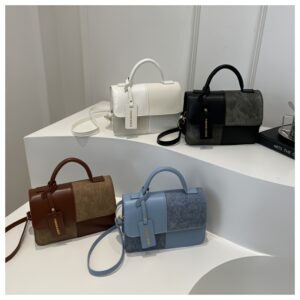 Patchwork Felt Women Flap Crossbody Bag Spliced PU Leather Top Handle Handbag