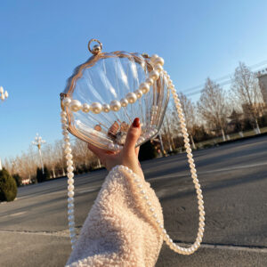 New Fashion Transparent Stylish Single Shoulder Crossbody Clip Textured Trendy Handheld Beaded Shell Bag