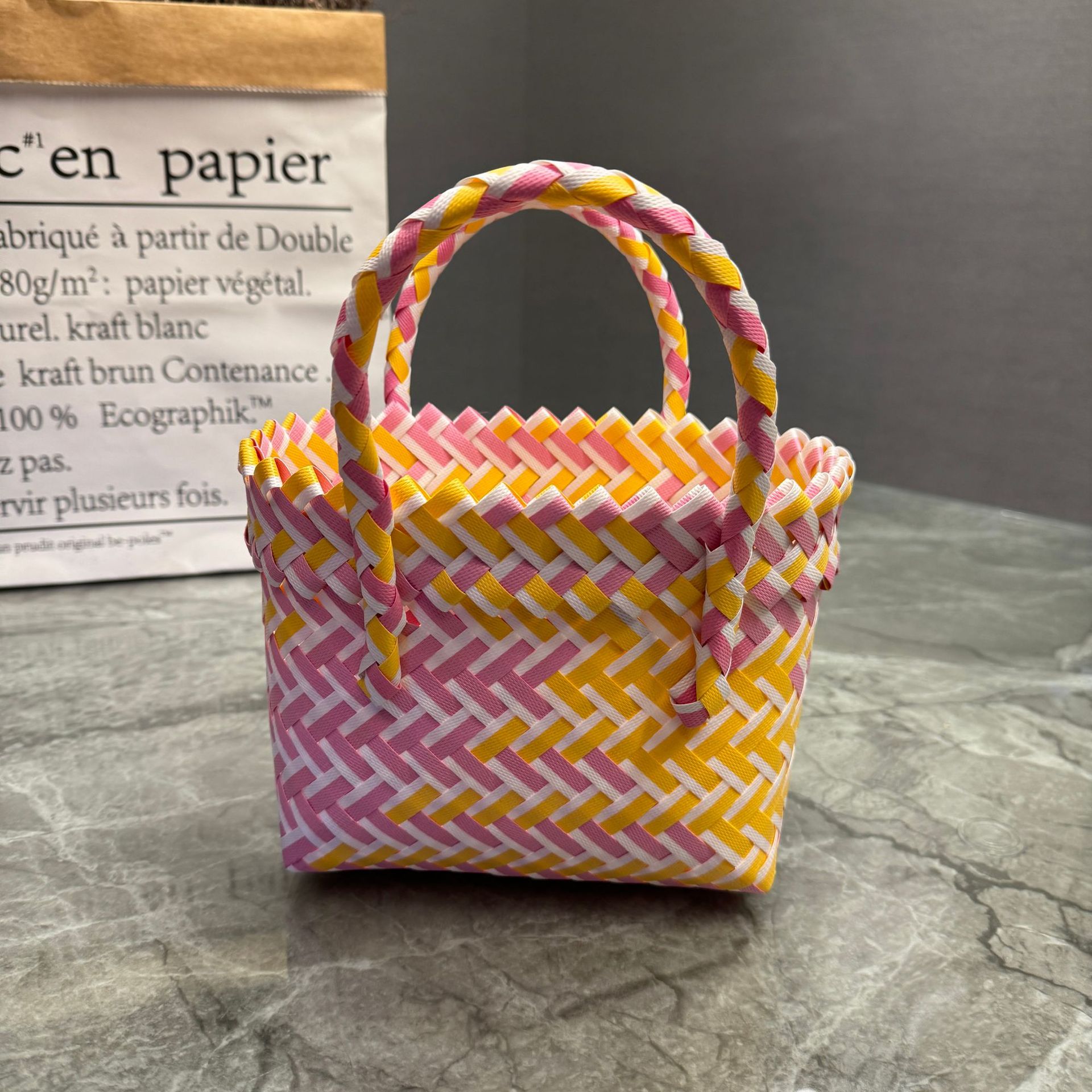 New Plastic Handbag Woven Gift Basket Beach Bag For Women - Image 14