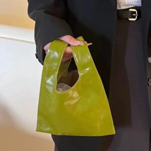 Miss Paris Solid Color Handbag PU Leather Niche Women’s Mustard Green Handheld Mini Bag High-end Feel