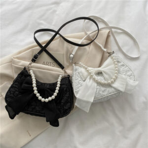 Summer Small For Women 2026 New Trendy Fashion Crossbody Single Shoulder Pleated Bag Bowknot Pearl Handbag