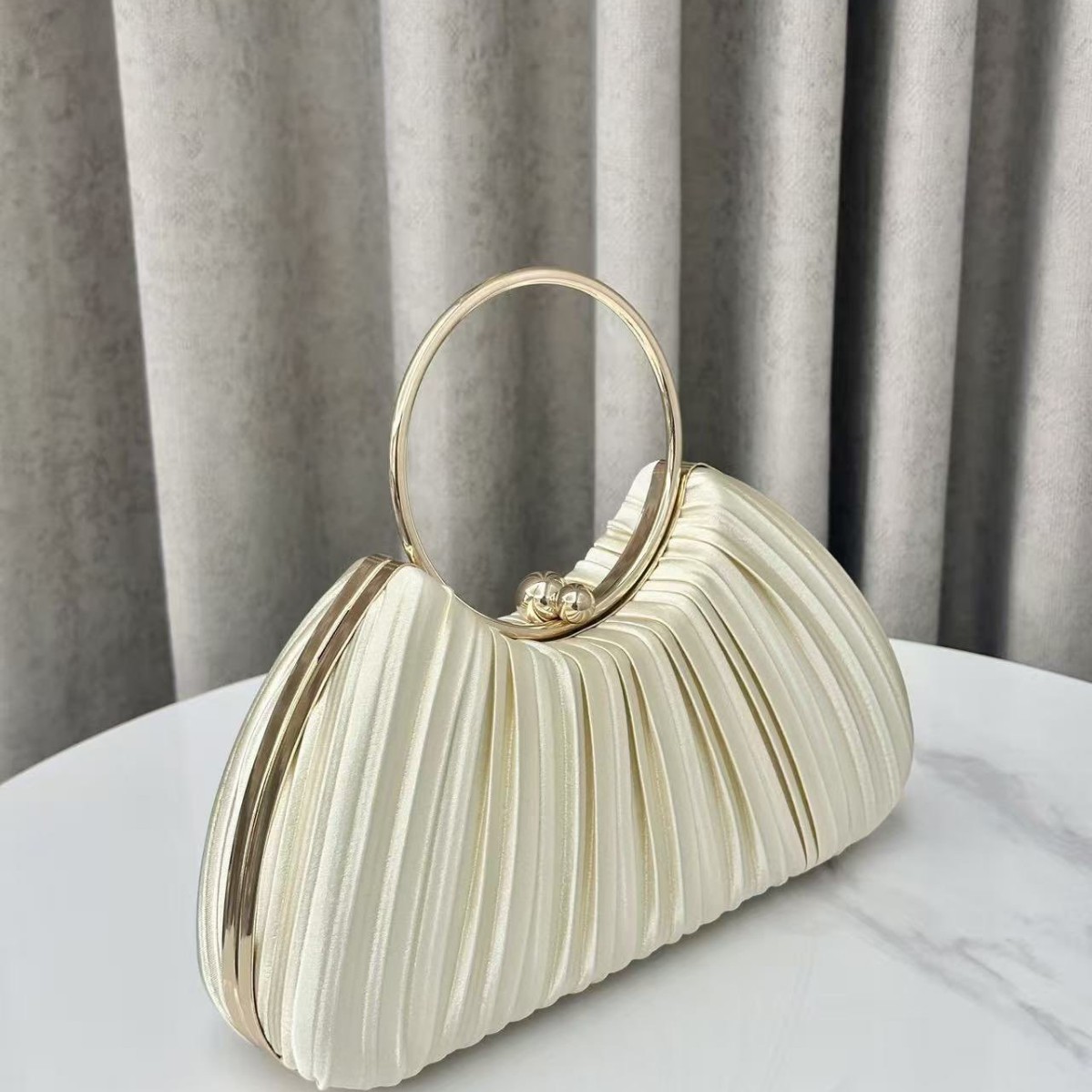 New Pleated Evening Women's Socialite Elegant Party Dress Bag Clutch Ring Handbag - Image 4