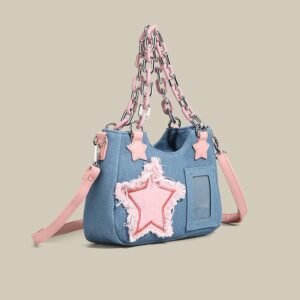 Women’s Bags Fashion Hot Girl Simple Denim Star Cute Transparent Pain Underarm Crossbody Bag Two Dimensional Badge