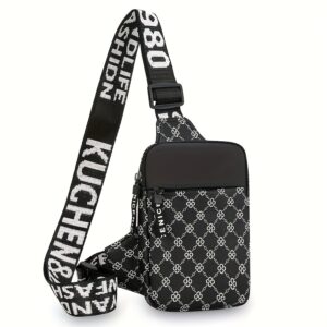 Men Retro Plaid Chest Sling Bag Letter Print Strap Casual Street Portable Crossbody Shoulder Pouch