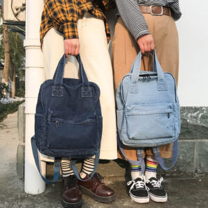 Japanese Fresh And Women’s Korean Version Of College Style Denim Backpack, Simple Student Schoolbag