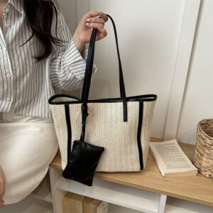 Vintage Straw Bag For Women, Commuter Shoulder Large Capacity Woven Tote Shopping Bag, Beach Vacation Handbag