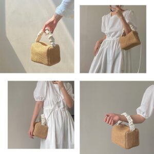 Summer Straw Women’s 2026 New Girl Retro Pleated Contrasting Color Portable Square Versatile Oblique Span Bag