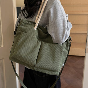 Korean-style New Large-capacity Versatile Shoulder For Women, Corduroy Simple Trendy Multi-pocket Crossbody Tote Bag