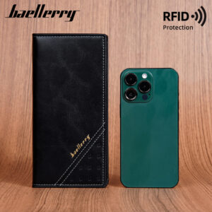 New Men’s Long Baellerry Anti Magnetic Multi Slot Zipper Wallet Minimalist Thin Leather Clip