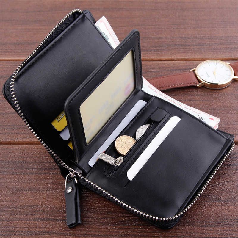 New Short Wallet Zipper Dollar Clip Men's Oil Wax Leather Driver's License - Image 3