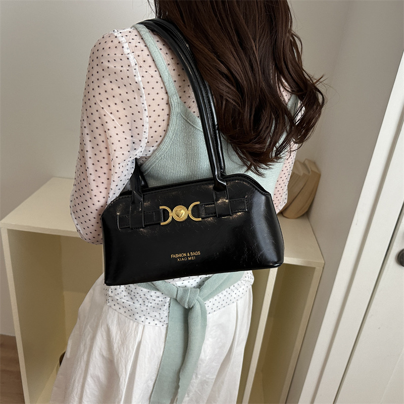 Moon‑Buckle Baguette Bag Women Solid‑Color Underarm Shoulder Purse - Image 3