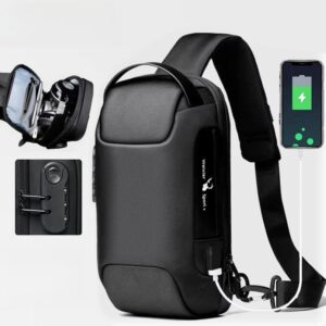 Chest anti-theft black large capacity sports locomotive single shoulder crossbody bag, men’s chest bag