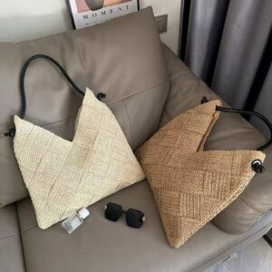 Casual Hollow One Shoulder Cotton New Lazy Style Hand Held Straw Woven Seaside Holiday Beach Women’s Bag