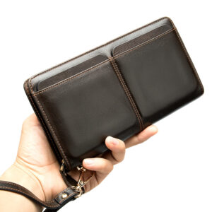 Supply Business Double Pocket Long Wallet Multi Card Slots Genuine Leather Men’s Handbag Clutch Bag