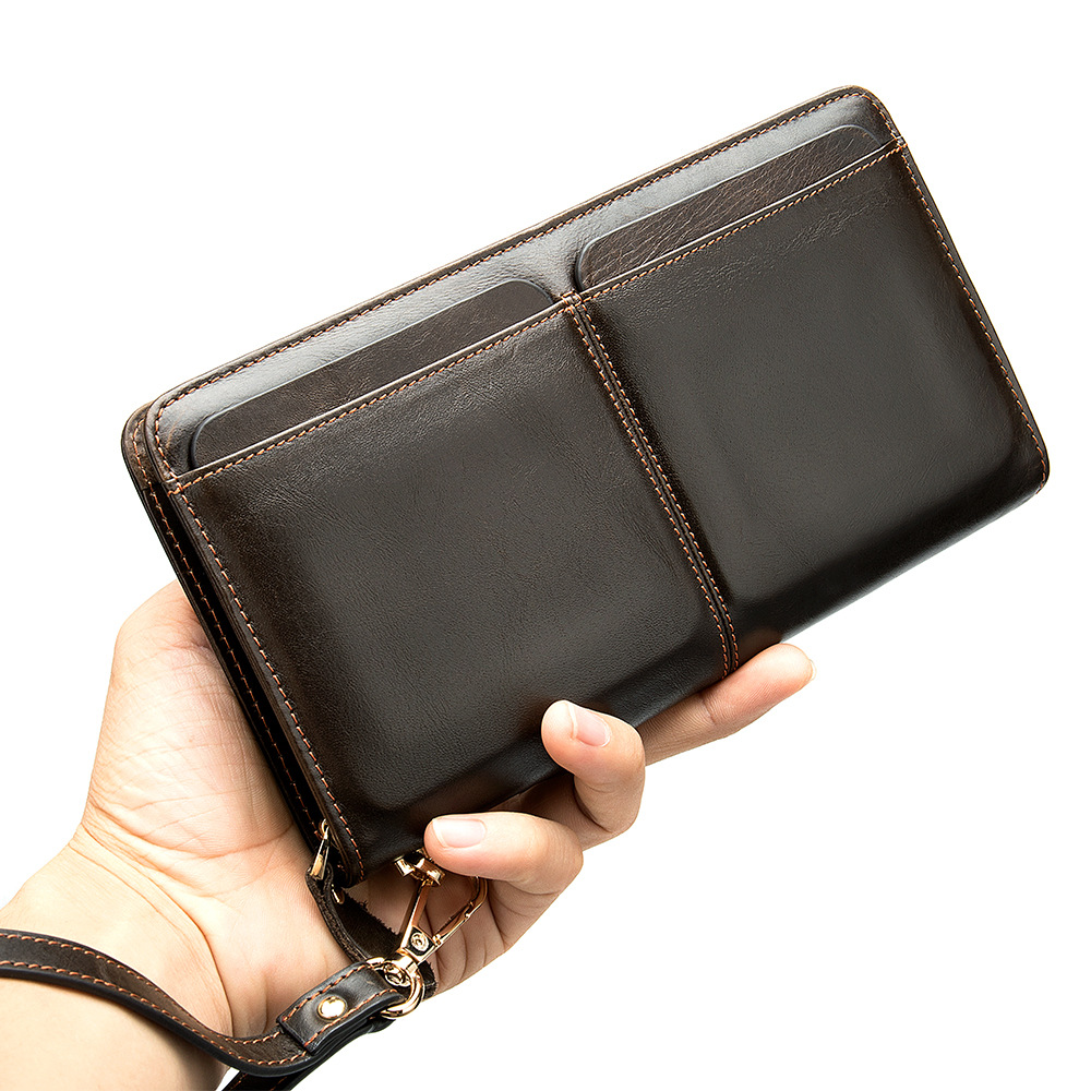 Supply Business Double Pocket Long Wallet Multi Card Slots Genuine Leather Men's Handbag Clutch Bag