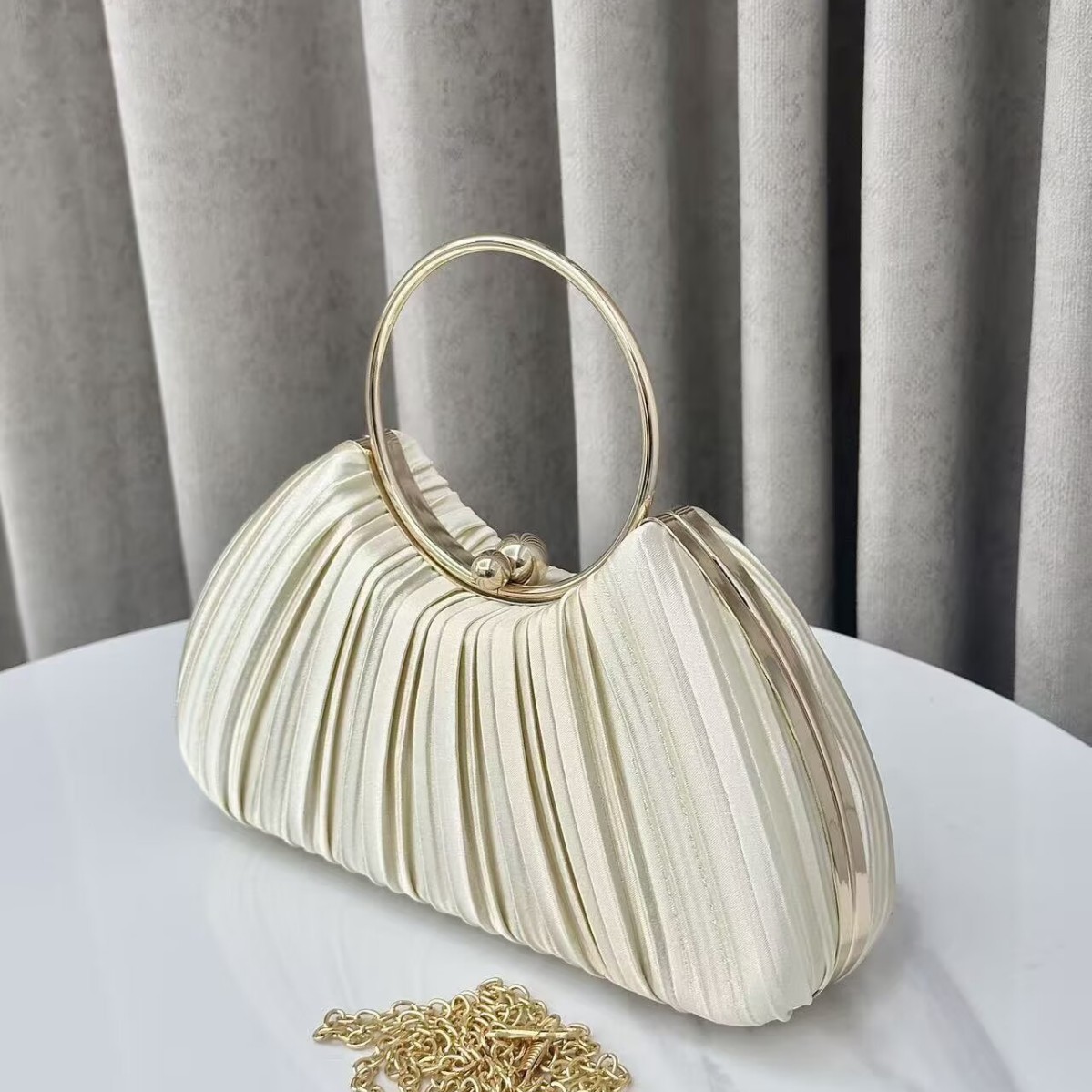 New Pleated Evening Women's Socialite Elegant Party Dress Bag Clutch Ring Handbag - Image 2