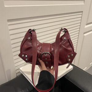 Vintage Women’s High-End Belt Buckle Handbag 2026, Unique Pleated Underarm Niche Commuting Bag, Trendy