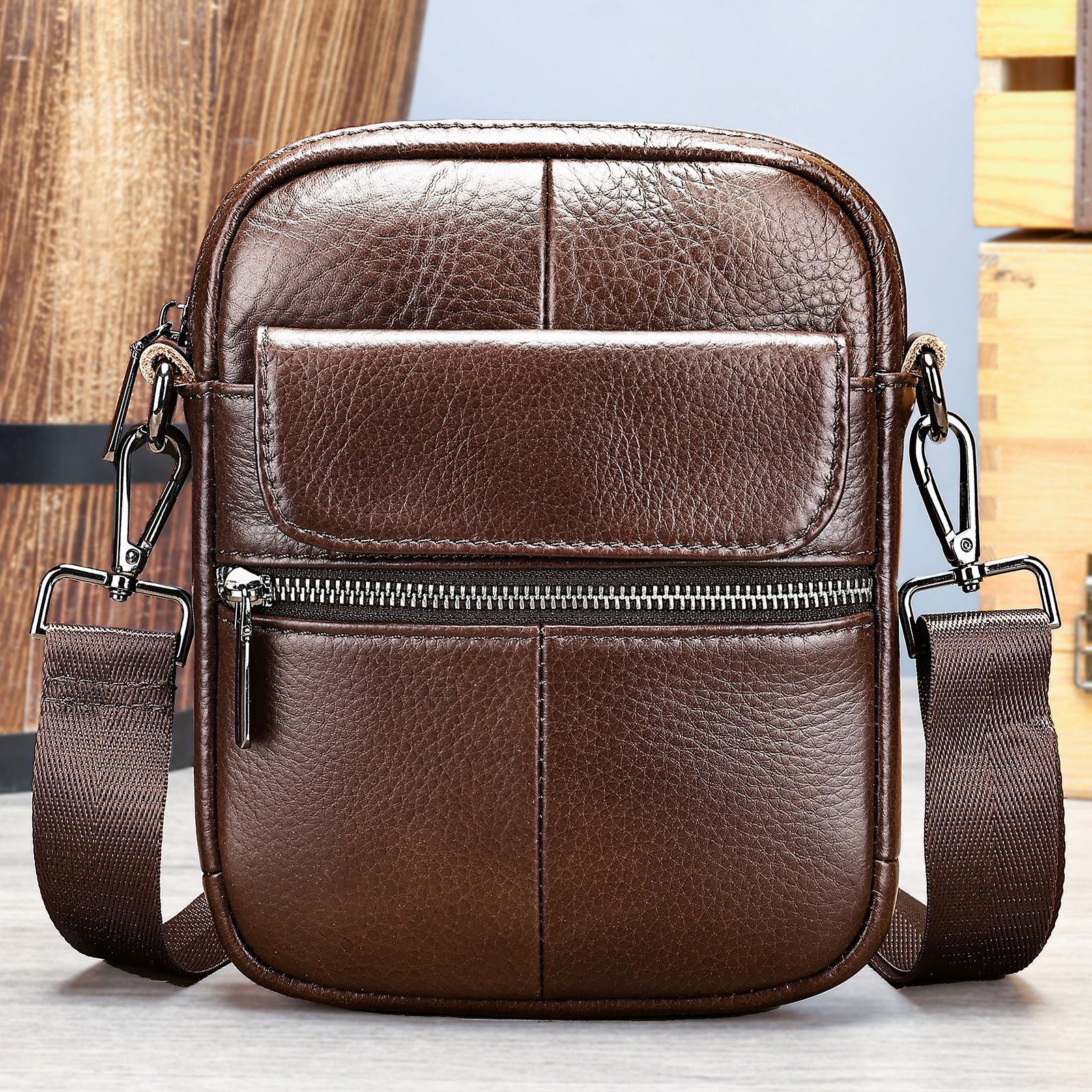 Marant Leather Messenger High Grade First Layer Cowhide Mobile Phone Shoulder Men's Bag - Image 4