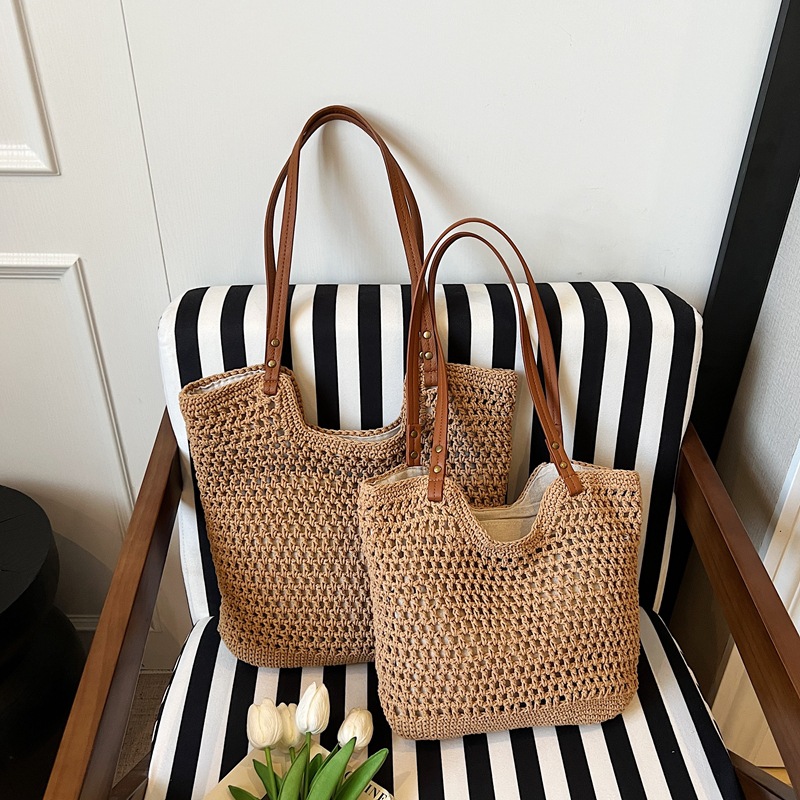 Large Capacity Lazy Style For Women 2026 New Single Shoulder Beach Vacation Woven Commuter Tote Bag - Image 6