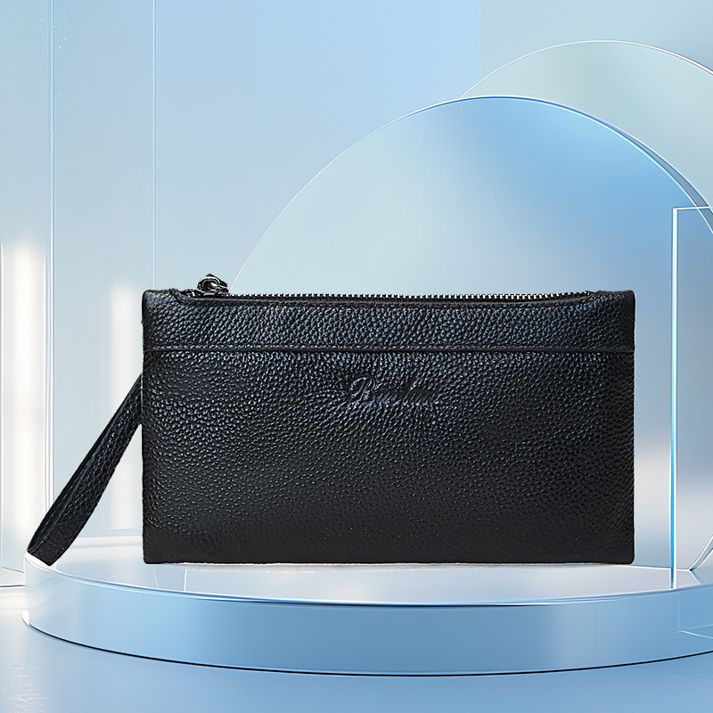 Men's Handbag with Fingerprint Lock Clutch Phone Storage Underarm Bag Popular Style Lychee Leather - Image 3