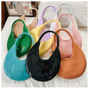 New Fashion Crescent Handle PVC One Shoulder Handbag Ladies Simple Patent Leather Bag