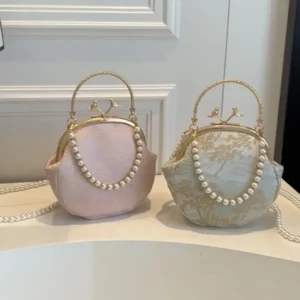 Chinese Style Embroidery Evening Pearl Chain Crossbody Handbag Ladies Shell Bag Cheongsam Accessories 250407
