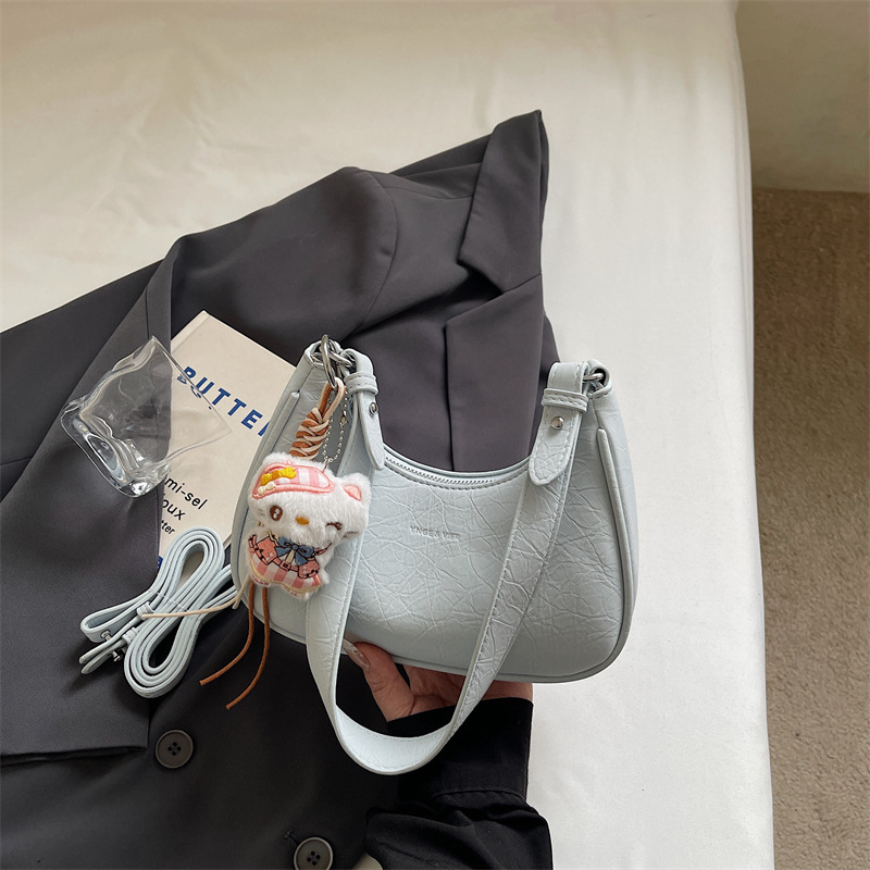 Nylon Letter Hobo Women Mini Crossbody Shoulder Bag With Cat Keychain - Image 7