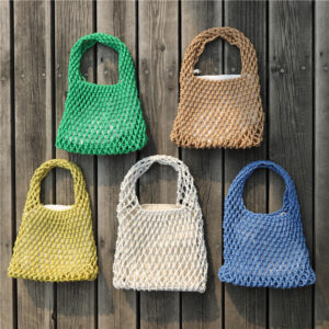 Cute Handheld Fresh Beach Straw Bag Color-Block Woven Strap Lined Handbag