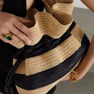 Striped Crochet Single Shoulder Tote Straw Closed Women’s Bag beach holiday bag