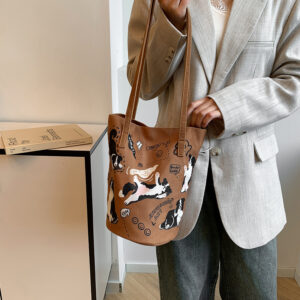 Women’s 2026 New Single Shoulder Spring Summer Cute Puppy Canvas Bucket Large Capacity Casual Tote Bag