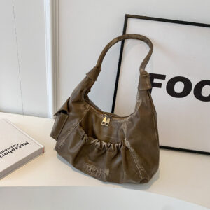 Niche High-end Vintage Maillard-style Underarm For Women, 2026 New Model, Pleated Baguette Dumpling Bag